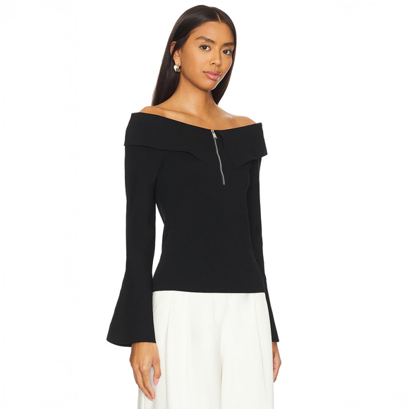 NWT SIMKHAI Rebecka Off Shoulder Knit Top in Black Sweater $395 - Size XS - Picture 4 of 6